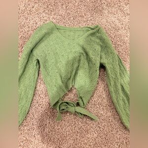 Green Knit Sweater with Tie Back